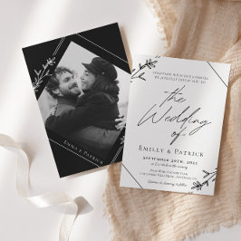 ミニマモダンリストの白黒の写真結婚 招待状