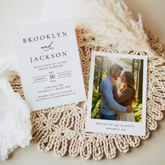 ミニマモダンリストの白黒の写真結婚 招待状