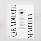 ミニマモダンリストの白黒の卒業式 招待状 (正面)