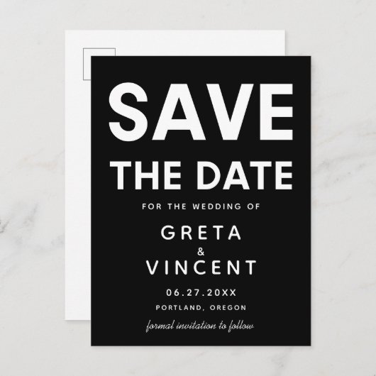 ミニマモダンリストの白黒の日付を保存 ポストカード (正面/裏面)