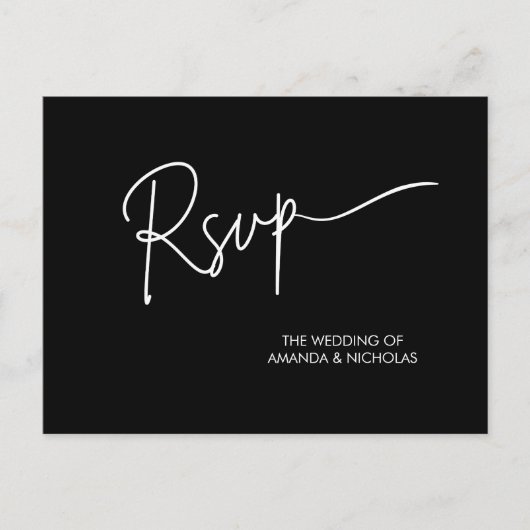 ミニマモダンリストの白黒ウェディングRSVP ポストカード (正面)