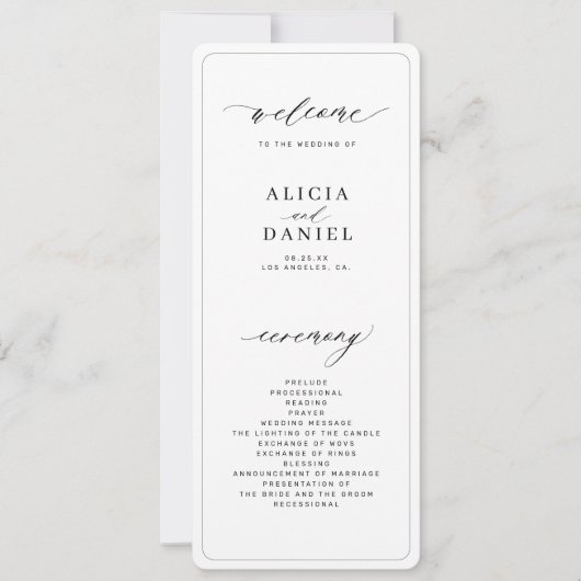 ミニマモダンリストの白黒ウエディングプログラム (正面)