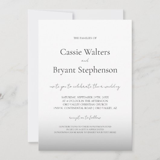 ミニマモダンリストの白黒グラデーション結婚の設定 招待状 (正面)