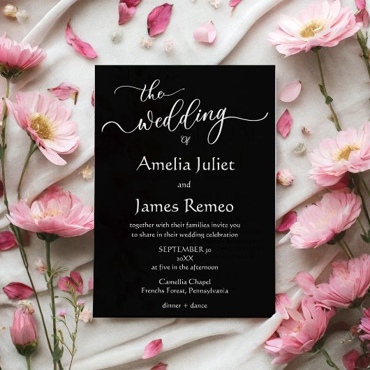 ミニマモダンリストの白黒シンプルの結婚 招待状