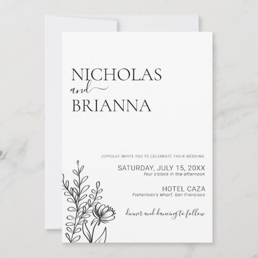 ミニマモダンリストの白黒結婚の写真 招待状 (正面)