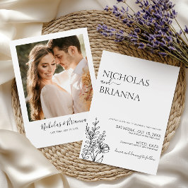 ミニマモダンリストの白黒結婚の写真 招待状