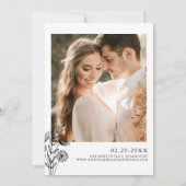 ミニマモダンリストの白黒結婚フローラの写真 招待状 (裏面)
