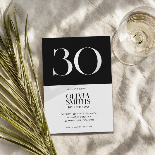 ミニマモダンリストの白黒30歳の誕生日 招待状