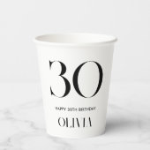 ミニマモダンリストの白黒30歳の誕生日 紙コップ (裏面)