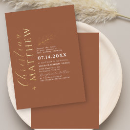 ミニマモダンリストの結婚テラコッタの金ゴールド 箔招待状