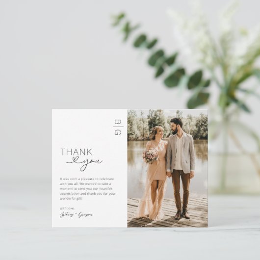 ミニマモダンリストの結婚写真に感謝 ポストカード (スタンド正面)