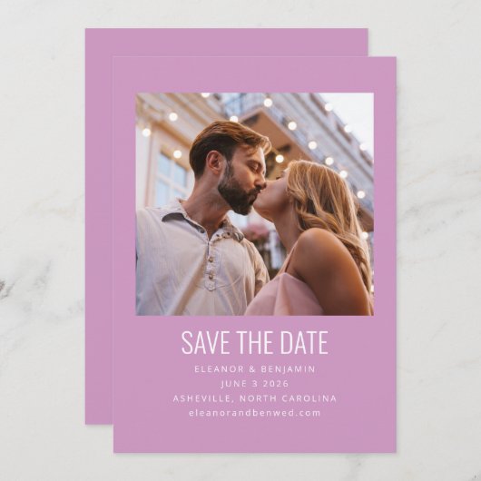 ミニマモダンリストの結婚可愛い紫 セーブザデート (正面/裏面)