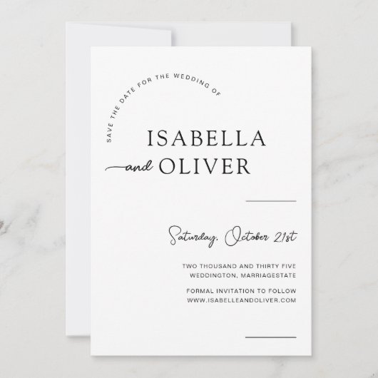 ミニマモダンリストの結婚式の日付を保存 招待状 (正面)