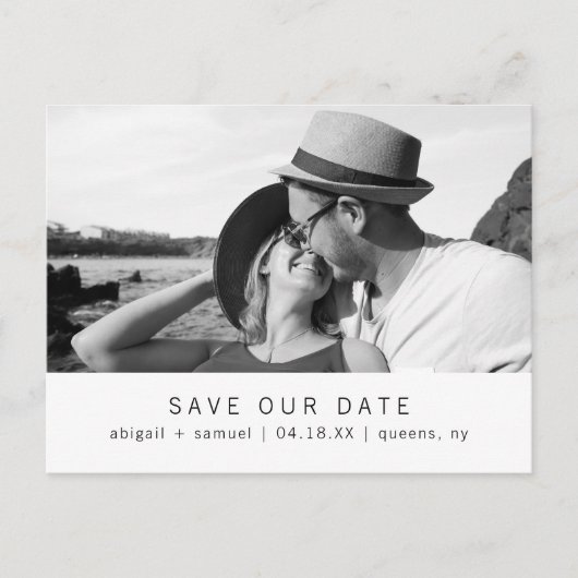 ミニマモダンリストの結婚式の日付を保存 案内ポストカード (正面)