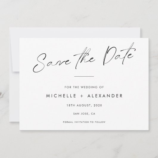 ミニマモダンリストの結婚式は日付カードを保存 セーブザデート (正面)