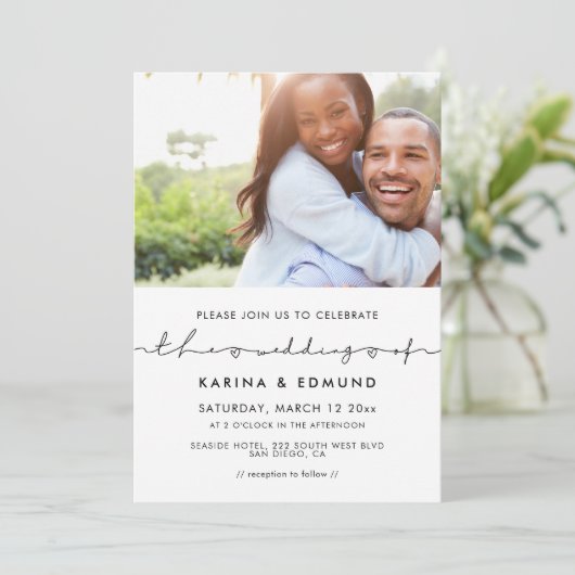 ミニマモダンリストの結婚手書き写真 招待状 (スタンド正面)