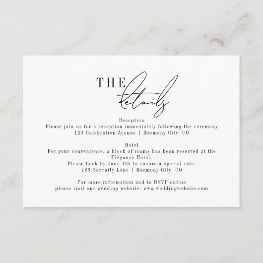 ミニマモダンリストの結婚詳細エンクロージャカード エンクロージャーカード (正面)