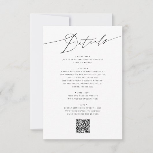 ミニマモダンリストの結婚詳細エンクロージャカード 招待状 (正面)