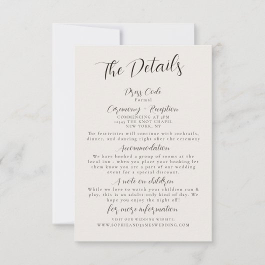 ミニマモダンリストの結婚詳細エンクロージャカード 招待状 (正面)