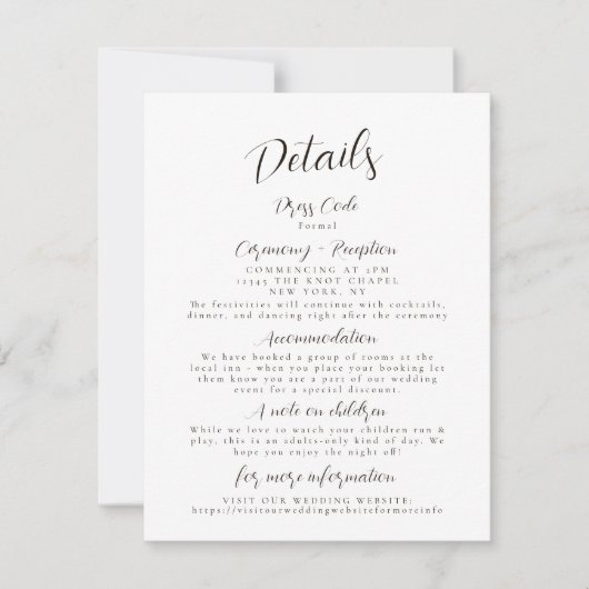 ミニマモダンリストの結婚詳細エンクロージャカード 招待状 (正面)