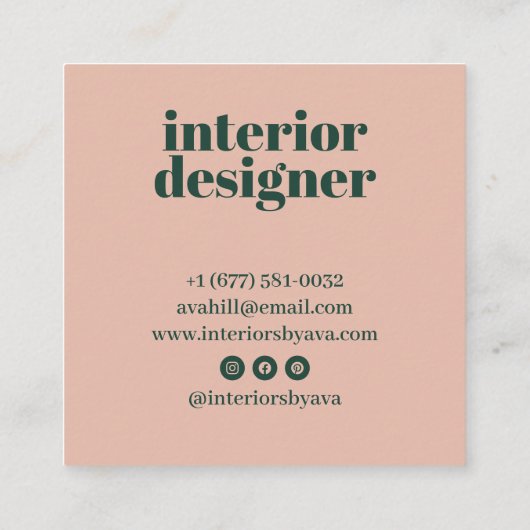 ミニマモダンリストの緑とピンクのプロフェッショナルロゴ スクエア名刺 (裏面)