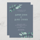 ミニマモダンリストの緑のグ結婚レイ 招待状 (正面/裏面)