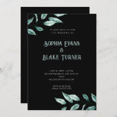 ミニマモダンリストの緑のブ結婚ラック 招待状 (正面/裏面)