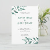 ミニマモダンリストの緑の白結婚色 招待状 (スタンド正面)