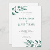 ミニマモダンリストの緑の白結婚色 招待状 (正面/裏面)