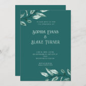 ミニマモダンリストの緑の結婚緑 招待状 (正面/裏面)