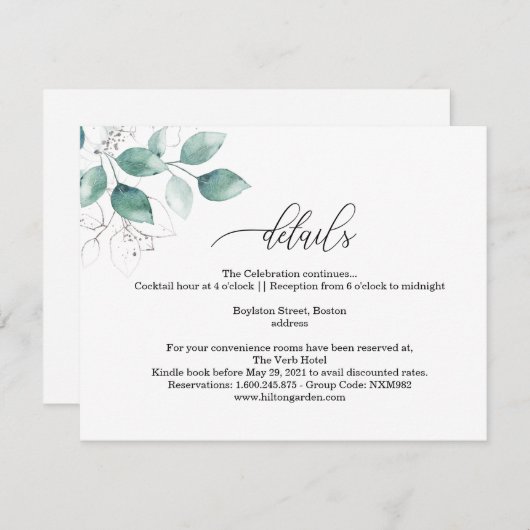 ミニマモダンリストの緑の結婚詳細ホライズン エンクロージャーカード (正面/裏面)