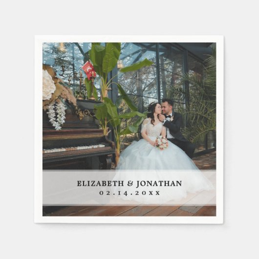 ミニマモダンリストの花嫁と花婿の写真結婚 スタンダードカクテルナプキン (正面)