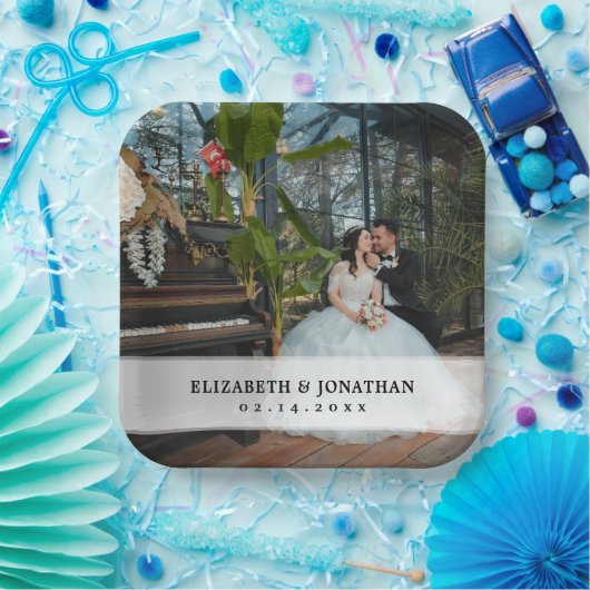 ミニマモダンリストの花嫁と花婿の写真結婚 ペーパープレート (パーティー)