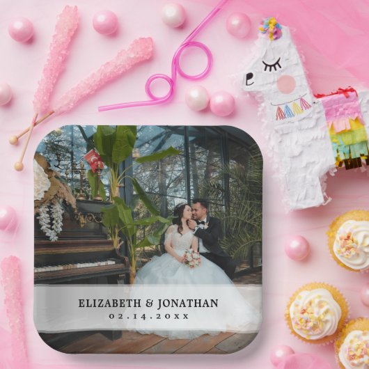 ミニマモダンリストの花嫁と花婿の写真結婚 ペーパープレート (パーティー)