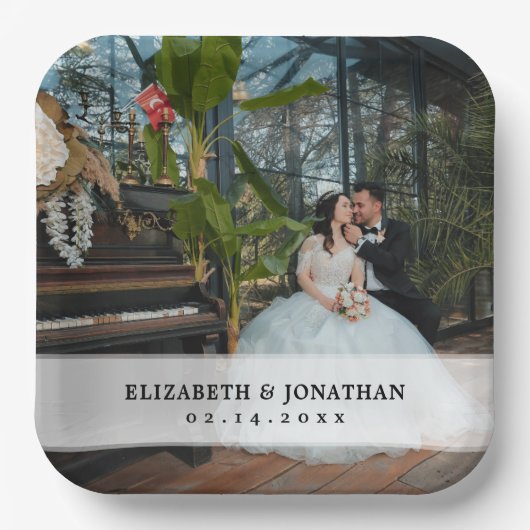 ミニマモダンリストの花嫁と花婿の写真結婚 ペーパープレート (正面)