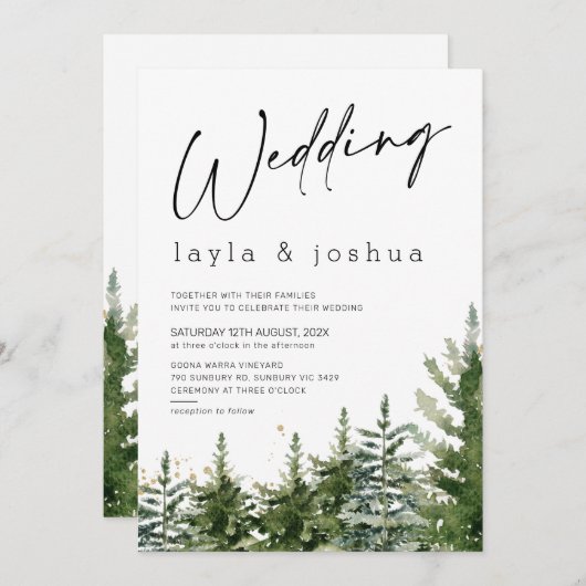 ミニマモダンリストの荒野パイン結婚ズ 招待状 (正面/裏面)