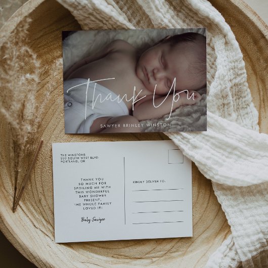 ミニマモダンリストの赤ちゃんシャワー感謝していユー ポストカード