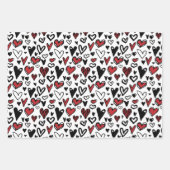 ミニマモダンリストの赤、黒、白のハート ラッピングペーパーシート (正面)