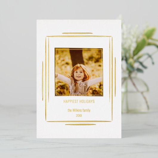 ミニマモダンリストの金ゴールドラインと写真 箔シーズンカード (立ち正面)