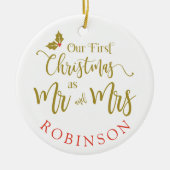 ミニマモダンリストの金ゴールド・クリスマス セラミックオーナメント (正面)