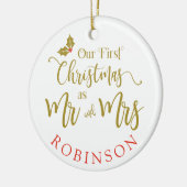 ミニマモダンリストの金ゴールド・クリスマス セラミックオーナメント (左)