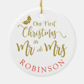 ミニマモダンリストの金ゴールド・クリスマス セラミックオーナメント (裏面)