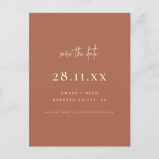 ミニマモダンリストの銅スクリプト日付を保存 案内ポストカード (正面)