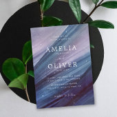 ミニマモダンリストの青と紫の抽象芸術結婚ズ 招待状
