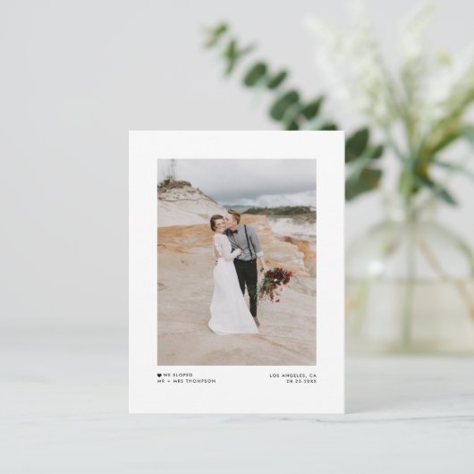 ミニマモダンリストの黒い写結婚真の落ち込み 案内ポストカード (スタンド正面)
