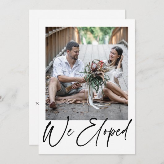 ミニマモダンリストの黒い写結婚真の落ち込み 案内状 (正面/裏面)