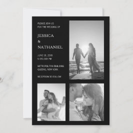 ミニマモダンリストの黒い写結婚真 招待状