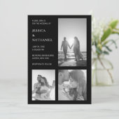 ミニマモダンリストの黒い写結婚真 招待状 (スタンド正面)