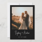 ミニマモダンリストの黒い写結婚真 招待状 (裏面)