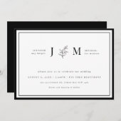 ミニマモダンリストの黒と白の葉が出現する 招待状 (正面/裏面)